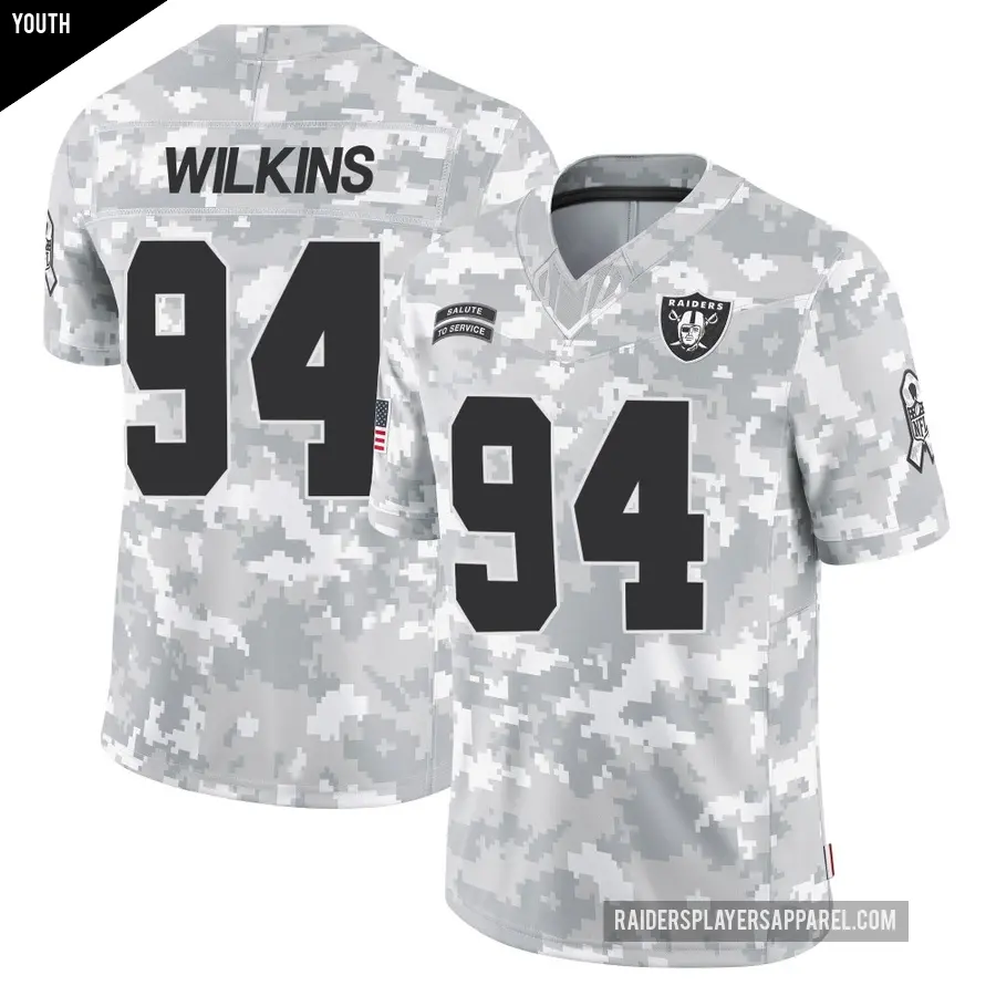 Youth Las Vegas Raiders ＃94 Christian Wilkins Arctic Camo Limited 2024 Salute to Service Jersey