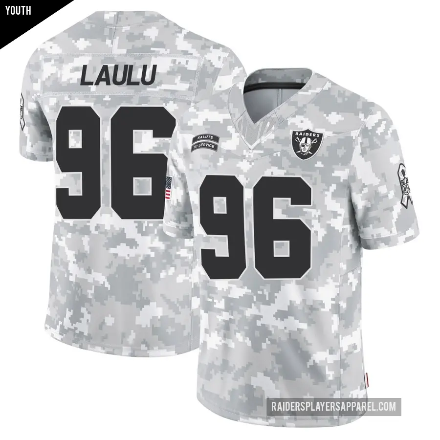 Youth Las Vegas Raiders ＃96 Jonah Laulu Arctic Camo Limited 2024 Salute to Service Jersey