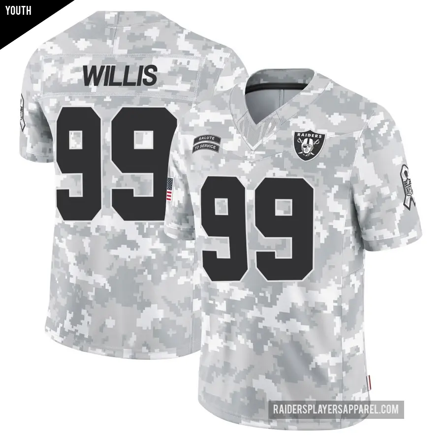 Youth Las Vegas Raiders ＃99 Jordan Willis Arctic Camo Limited 2024 Salute to Service Jersey