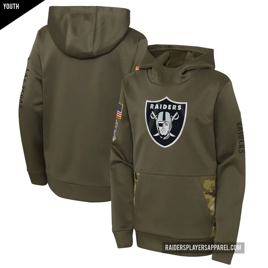 Youth Las Vegas Raiders Olive 2022 Salute to Service Performance Pullover Hoodie