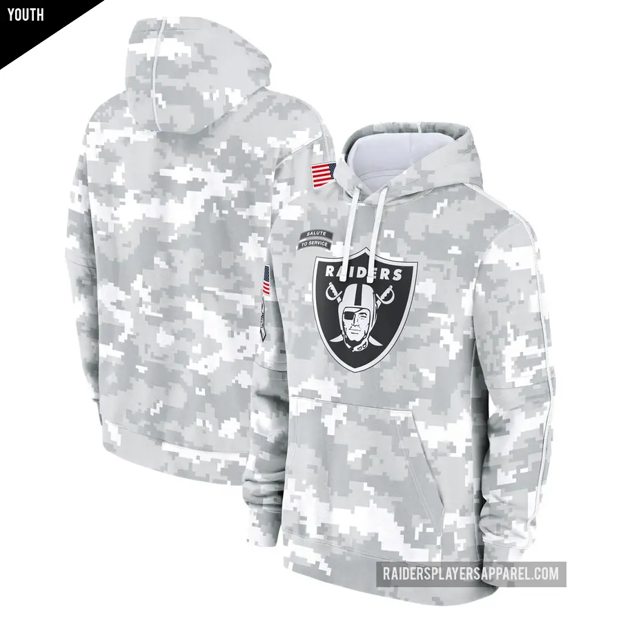 Youth Las Vegas Raiders White/Gray 2024 Salute To Service Pullover Hoodie